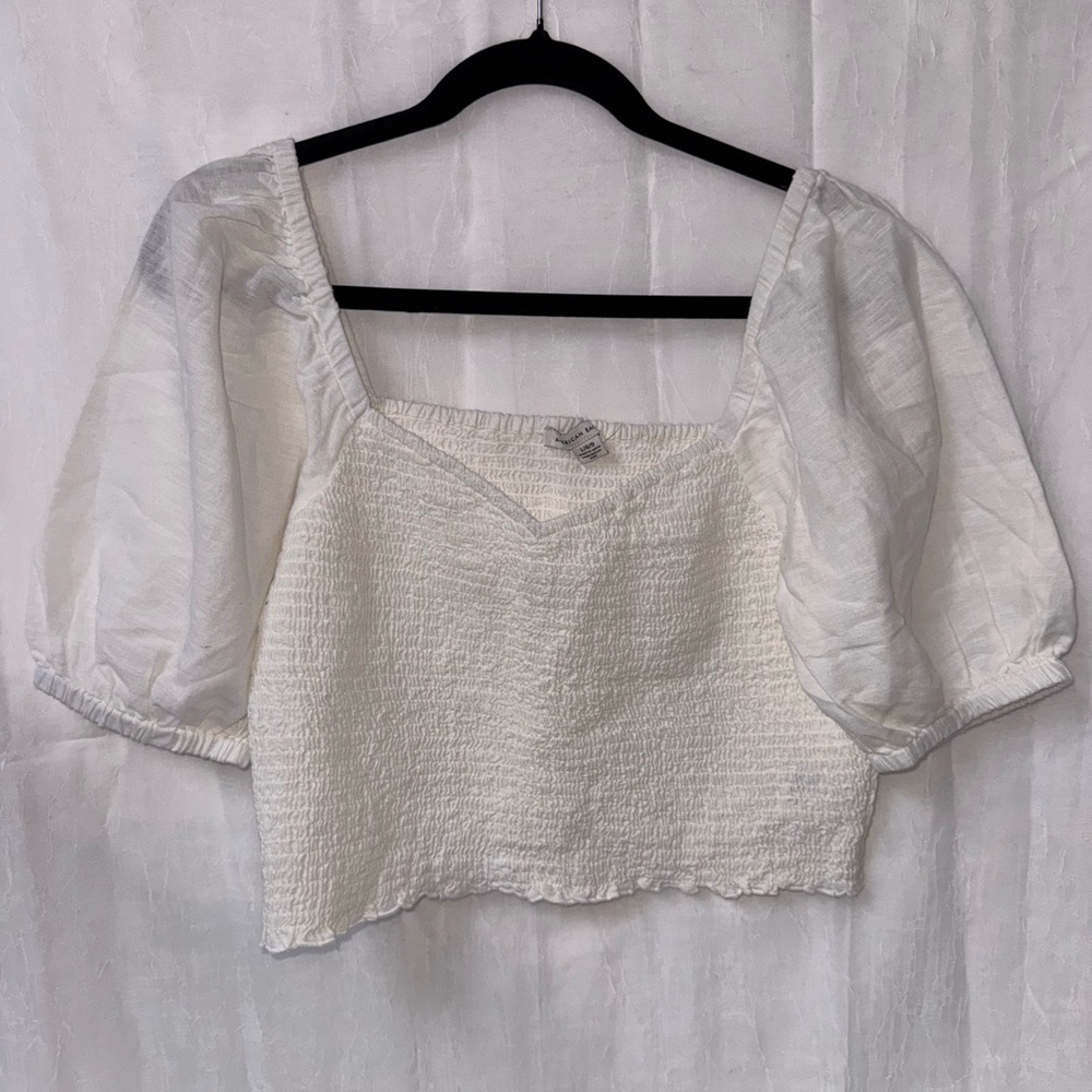 American Eagle Outfitters White Puff Sleeve Blouse
